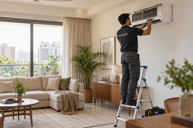 AC technician caring for a home